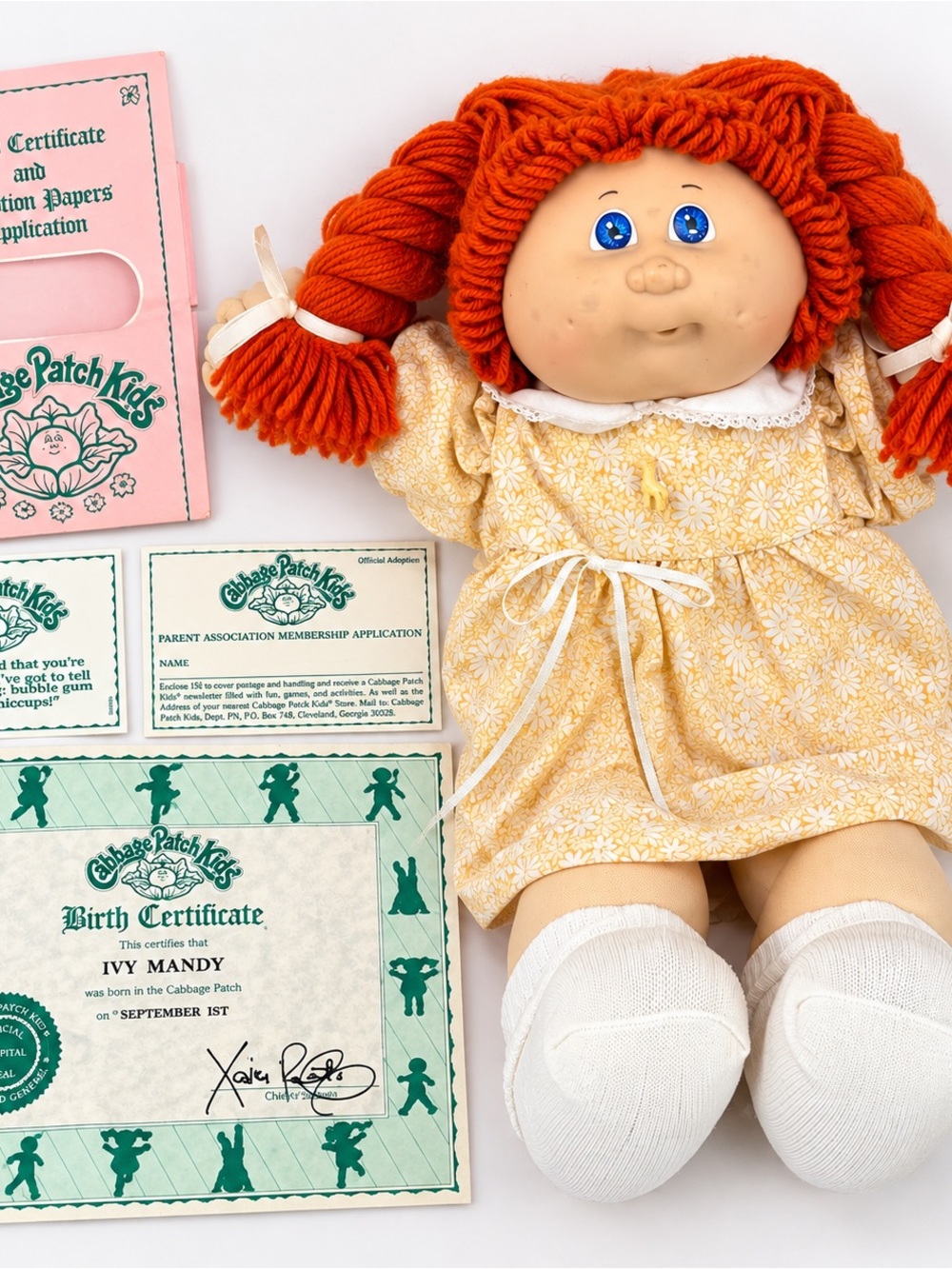 Vintage Cabbage Patch Kids Ivy Mandy Doll w/ Original Papers
